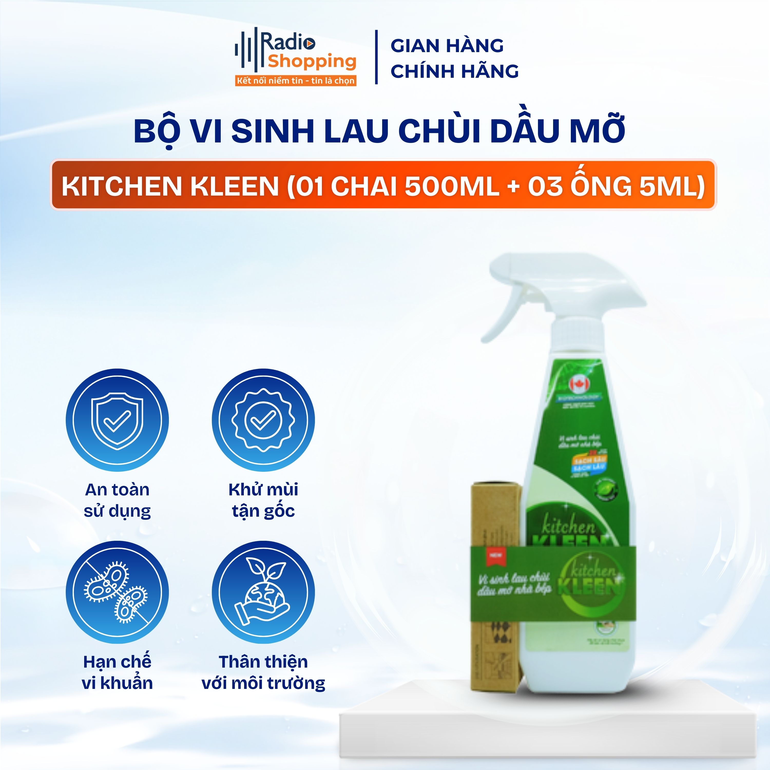 Chai xịt bếp đa năng Kitchen KLEEN Lau chùi dầu mỡ [1 chai 500ml - 3 ống 5ml]